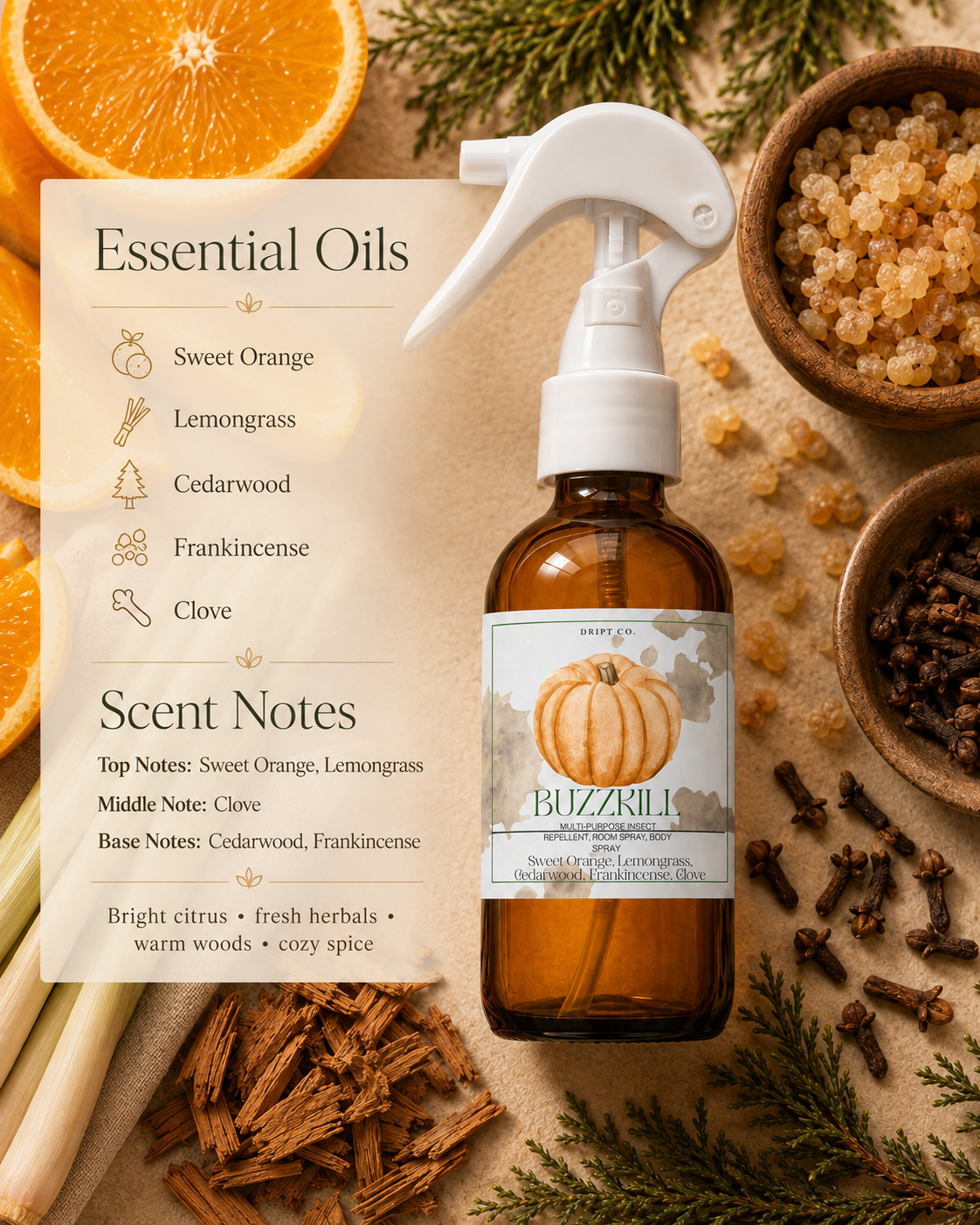 NEW!! BUZZKILL Fall Out Bugs, Bug Spray Trio (2 oz, 4 oz, 10 ml)