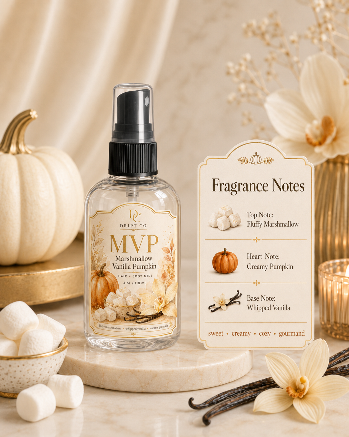 NEW!! MVP Marshmallow Vanilla Pumpkin Hair & Body Mist – Sweet Gourmand Fall Fragrance | 4 oz