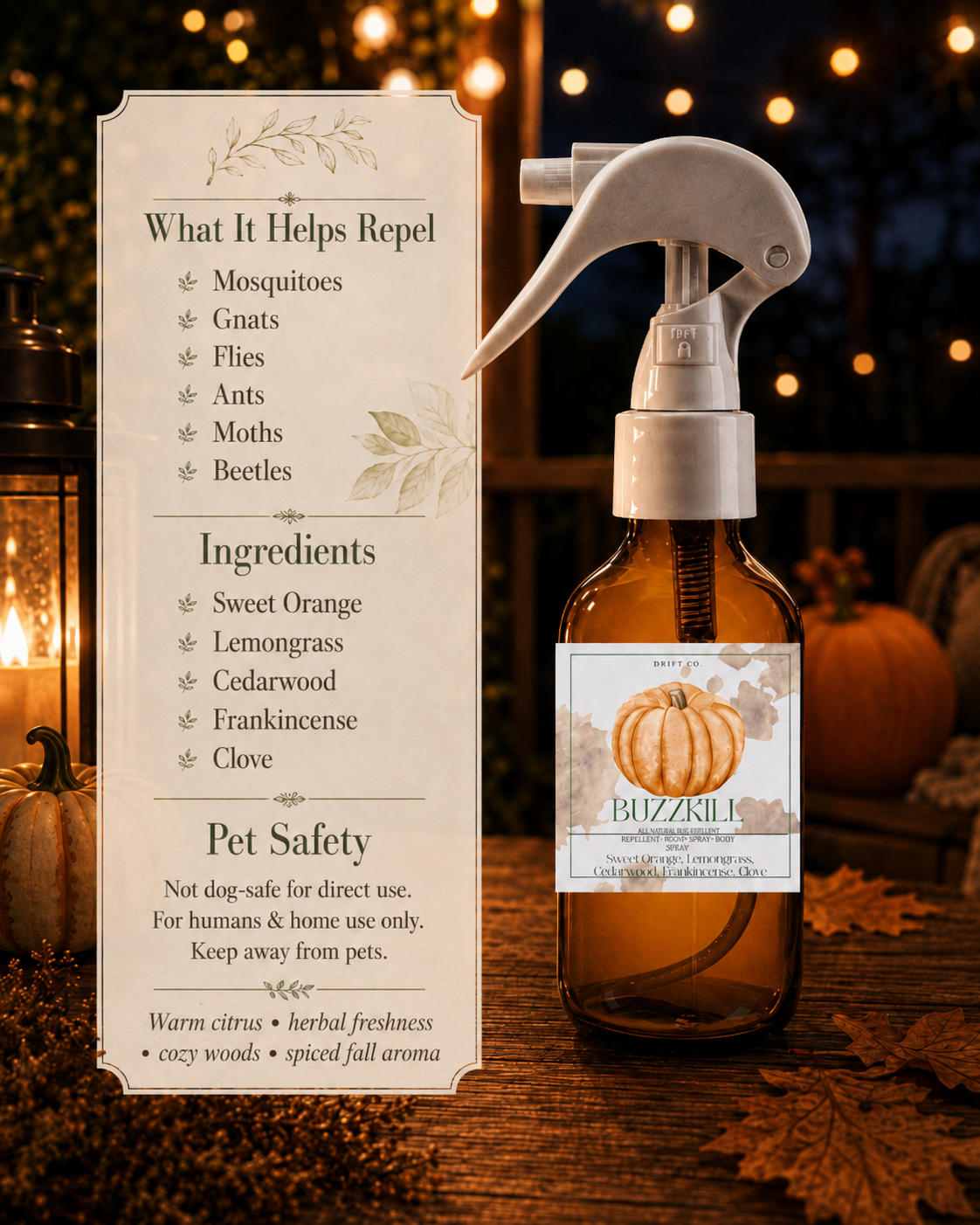NEW!! BUZZKILL Fall Out Bugs, Bug Spray Trio (2 oz, 4 oz, 10 ml)